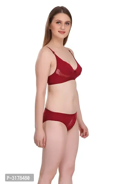 Maroon Cotton Spandex Bra  Panty Set-thumb3