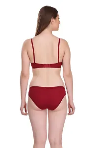 Maroon Cotton Spandex Bra  Panty Set-thumb3