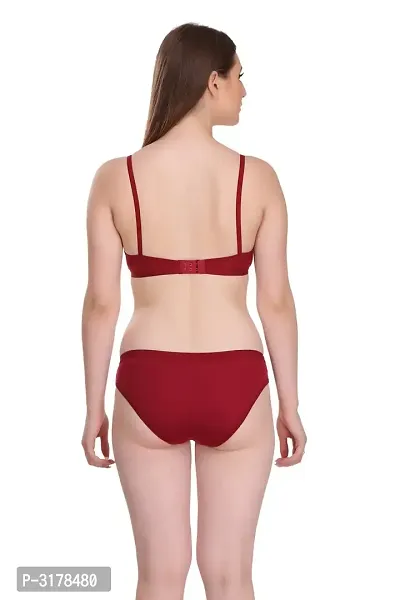 Maroon Cotton Spandex Bra  Panty Set-thumb4