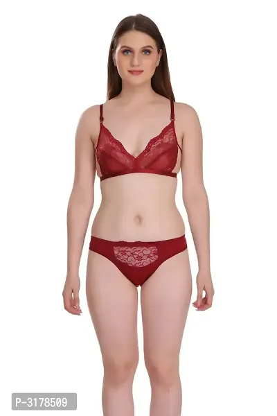 Maroon Cotton Spandex Bra  Panty Set