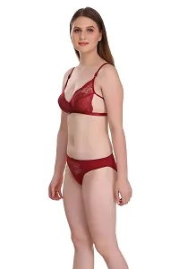 Maroon Cotton Spandex Bra  Panty Set-thumb1