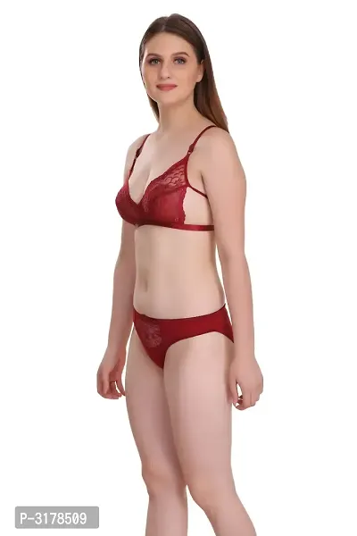 Maroon Cotton Spandex Bra  Panty Set-thumb2