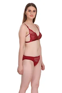 Maroon Cotton Spandex Bra  Panty Set-thumb2