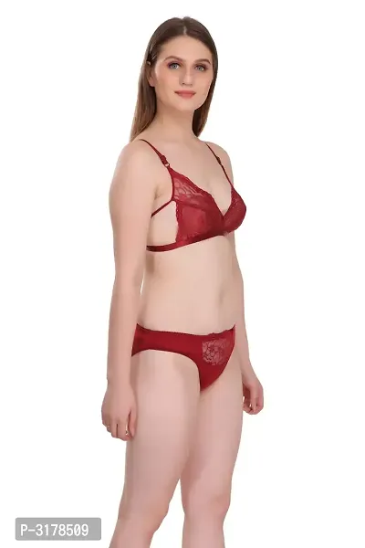 Maroon Cotton Spandex Bra  Panty Set-thumb3