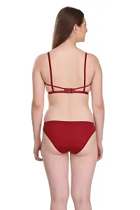 Maroon Cotton Spandex Bra  Panty Set-thumb3