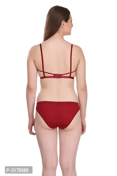 Maroon Cotton Spandex Bra  Panty Set-thumb4