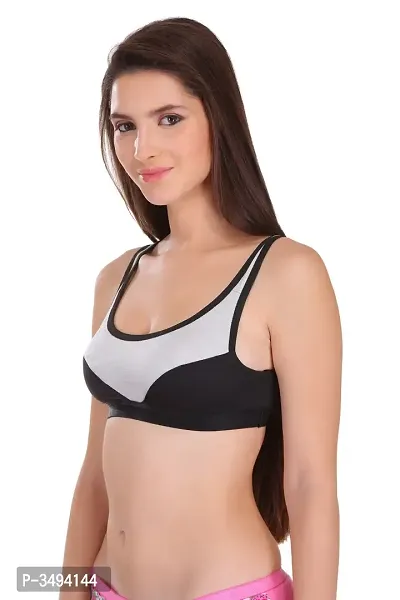 Women Black Cotton Spandex Sports Bras-thumb2