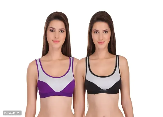 Women Multicoloured Cotton Spandex Sports Bras Combo of 2