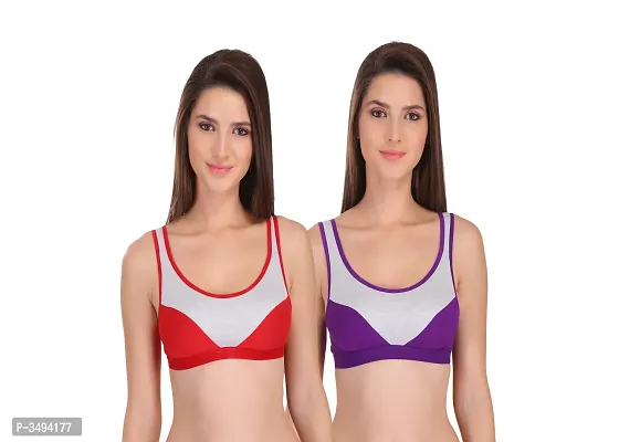 Women Multicoloured Cotton Spandex Sports Bras Combo of 2-thumb0