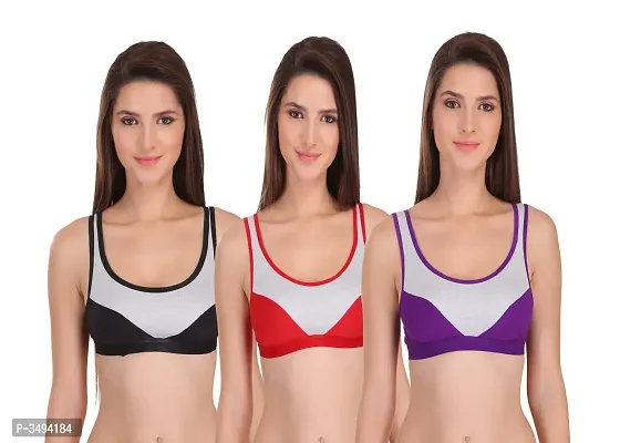 Women Multicoloured Cotton Spandex Sports Bras Combo of 3-thumb0