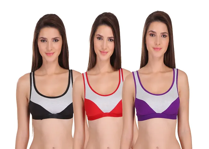 Hosiery Solid Sport Bra For Women Pack Of 3