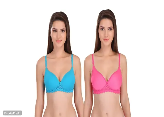 Women Multicoloured Cotton Spandex T-Shirt Bras Combo of 2-thumb0