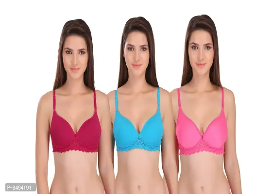 Women Multicoloured Cotton Spandex T-Shirt Bras Combo of 3-thumb0