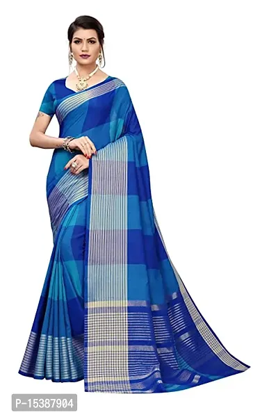 Stylish Cotton Multicoloured Saree With Blouse Piece For Women-thumb0