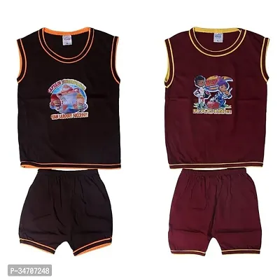 Fabulous Multicoloured Cotton Printed T-Shirts with Shorts For Boys Pack Of 2-thumb0