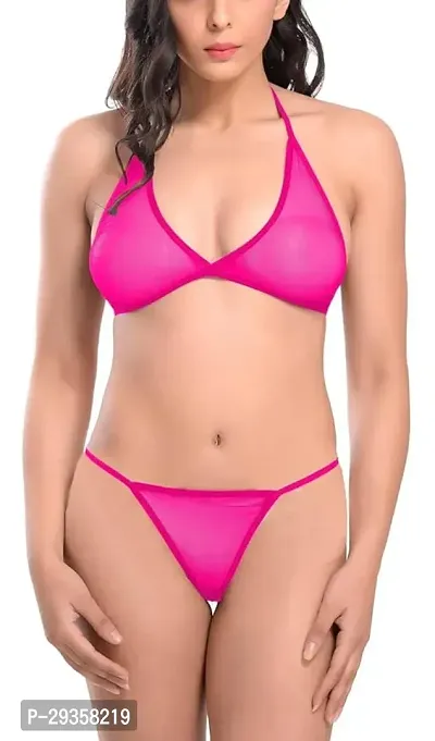 Stylish Pink Cotton Blend Solid Bra And Panty Set For Women