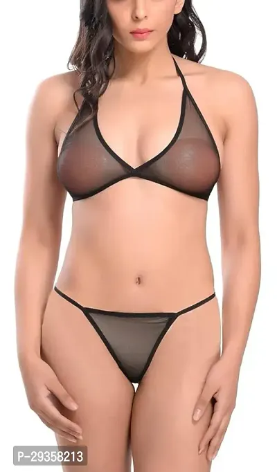 Stylish Black Cotton Blend Solid Bra And Panty Set For Women-thumb0