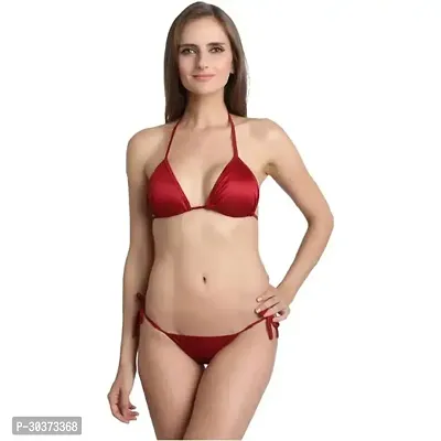 Stylish Maroon Solid Bra  Panty Set For Women-thumb0