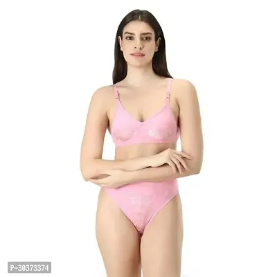 Stylish Pink Solid Bra  Panty Set For Women