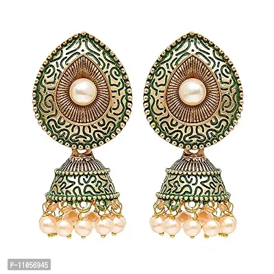 Green Meenakari Jhumkas Earrings For Women-thumb0