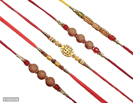 PrezzieBush, Pack of 5 Designer Rakhi for Brother, Studded with Pearls  Diamond, with Roli + Kumkum for BROTHER (RAKHI SET OF 5) (BUTTON RAKHI, 5) (MULTI RAKHI)