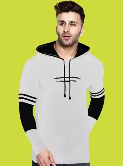 Trendy Cotton Blend Self Pattern Hoodies For Men