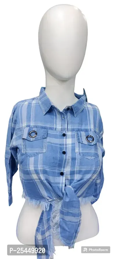 Elegant Blue Cotton  Shirt For Women