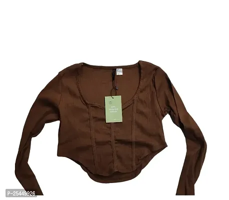 Elegant Brown Cotton  Crop Length Top For Women-thumb0