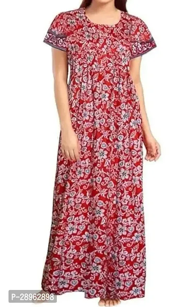 Stylish Red Cotton Blend Nighty For Women-thumb0