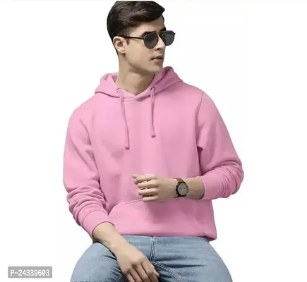 Elegant Pink Cotton Blend Solid Long Sleeves Hoodies For Men