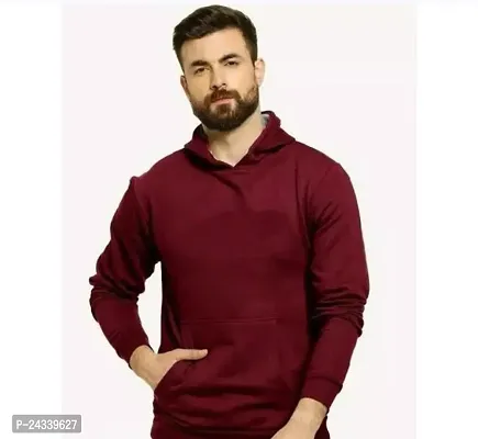 Elegant Red Fleece Solid Long Sleeves Hoodies For Men