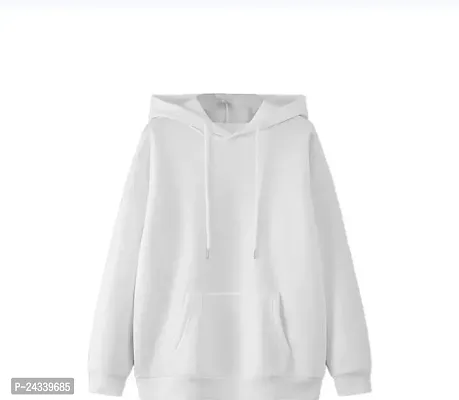 Elegant White Fleece Solid Long Sleeves Hoodies For Men