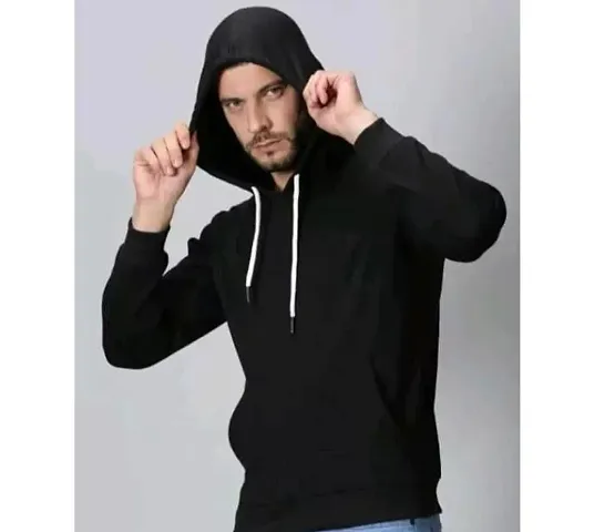 Elegant Fleece Solid Long Sleeves Hoodies For Men