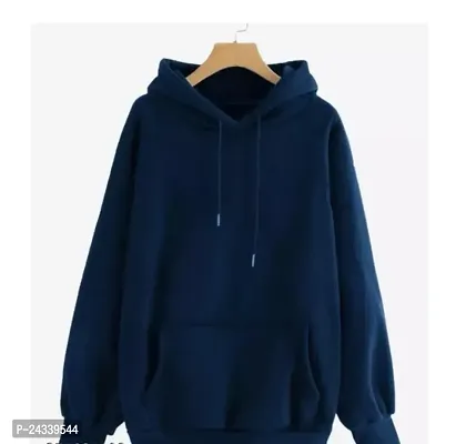 Elegant Blue Cotton Blend Solid Long Sleeves Hoodies For Men-thumb0