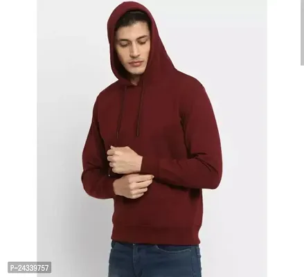 Elegant Maroon Wool Solid Long Sleeves Hoodies For Men-thumb0