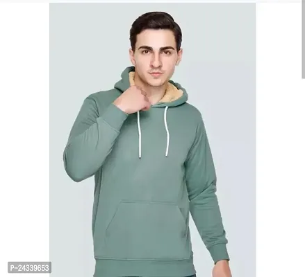 Elegant Green Fleece Solid Long Sleeves Hoodies For Men
