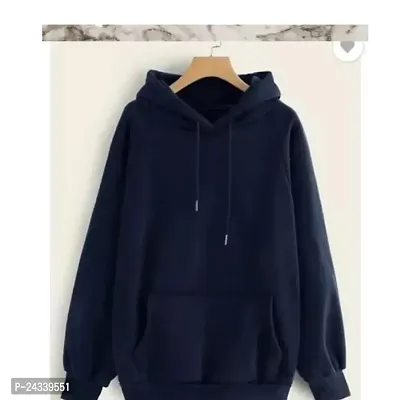 Elegant Navy Blue Fleece Solid Long Sleeves Hoodies For Men-thumb0