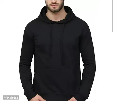 Elegant Black Fleece Solid Long Sleeves Hoodies For Men