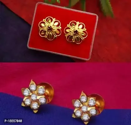 Golden Brass Agate Jhumkas Earrings For Women Pack of 2
