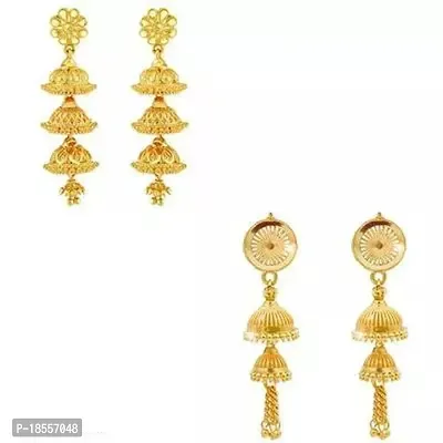 Golden Brass Agate Jhumkas Earrings For Women Pack of 2-thumb0