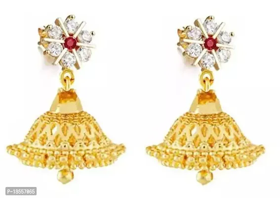 Golden Brass Agate Jhumkas Earrings For Women-thumb0