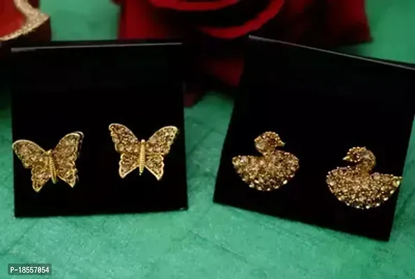 Golden Brass Agate Jhumkas Earrings For Women Pack of 2-thumb0