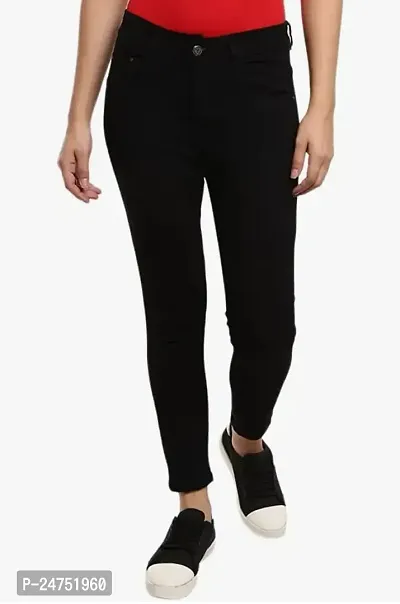 Stylish Solid Cotton Knit Black Jeans For Women-thumb0