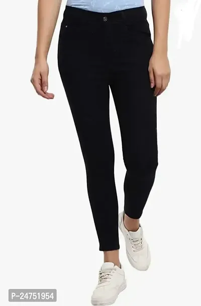 Stylish Solid Cotton Knit Black Jeans For Women
