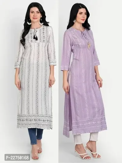 Trendy Multicoloured Printed Cotton Blend Kurta Combo For Women