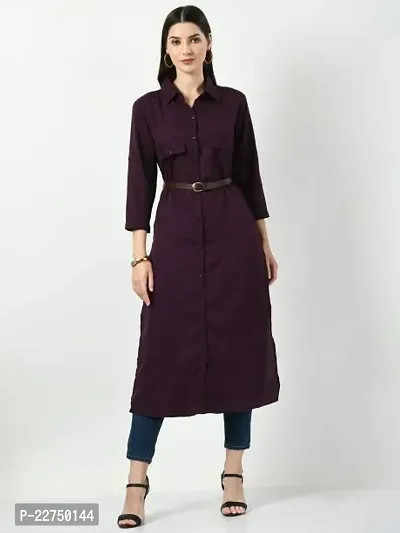 Trendy Purple Solid Cotton Blend Kurta For Women