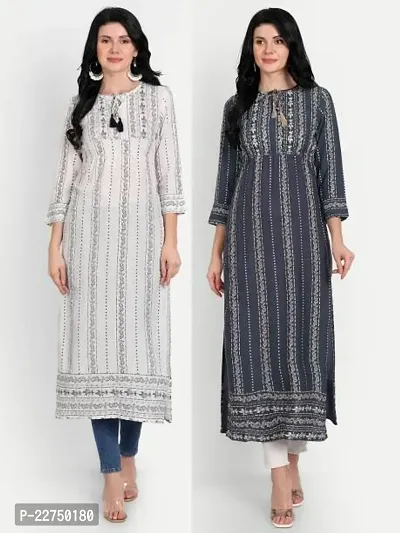 Trendy Multicoloured Printed Cotton Blend Kurta Combo For Women