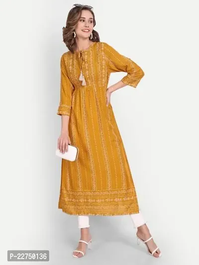 Trendy  Yellow Printed Cotton Blend Kurta For Women-thumb0