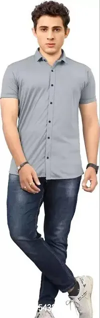 Stylish Grey Lycra Solid casual Shirt For Men-thumb0