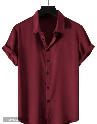 Stylish Maroon Lycra Solid casual Shirt For Men-thumb0